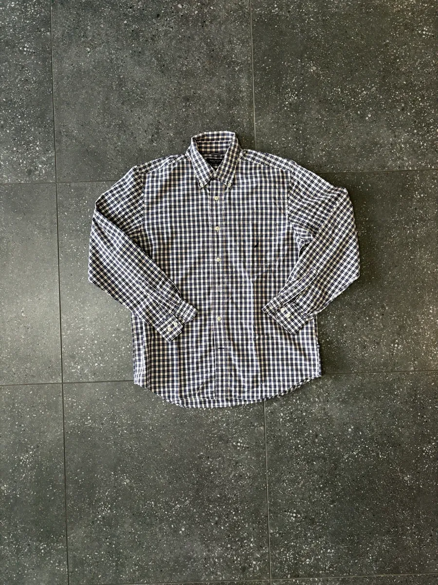 Navy & White Nautica Long Sleeve Check Shirt - Large
