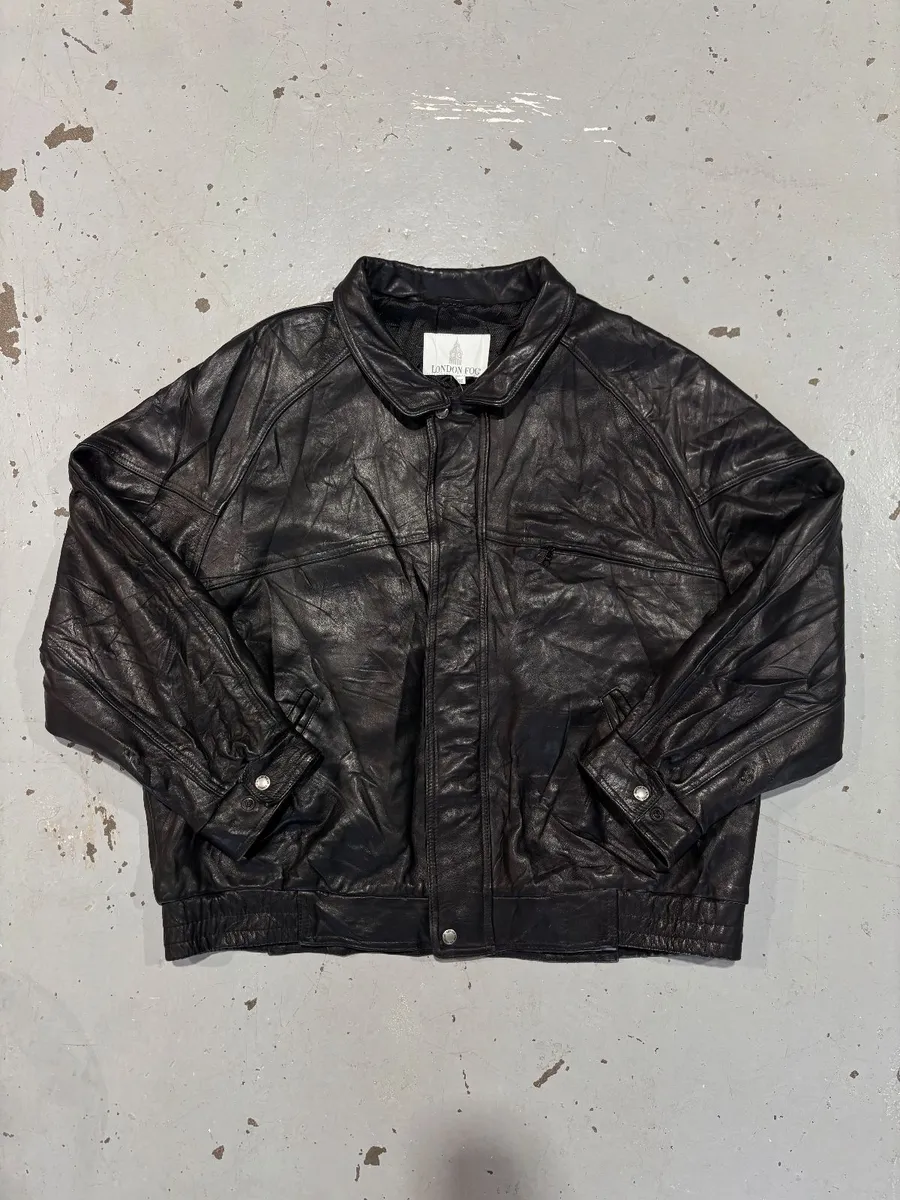 London Fog Black Leather Flight Bomber Jacket - Extra Large