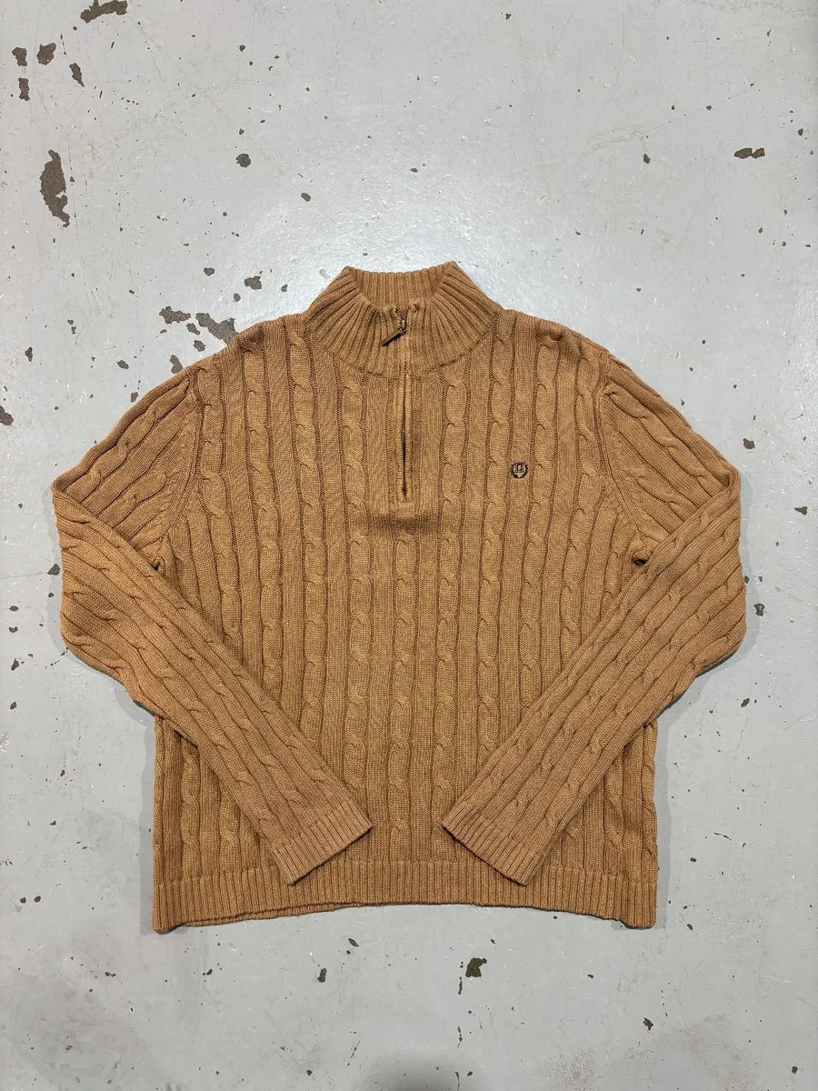 Brown Ralph Lauren Chaps Cable-Knit Quarter Zip Sweater - Extra Large
