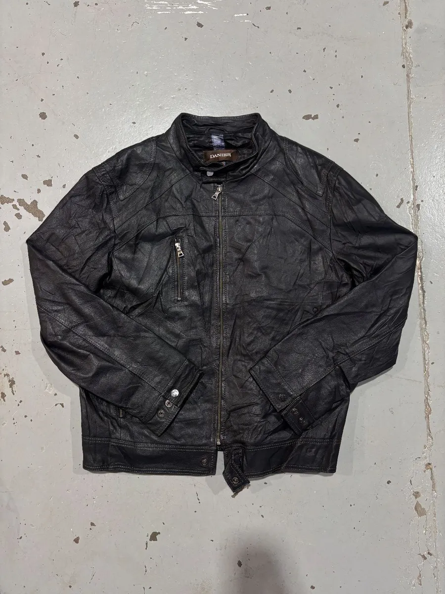 Vintage 1980s Style Black Danier Leather Bomber Jacket - Extra Large