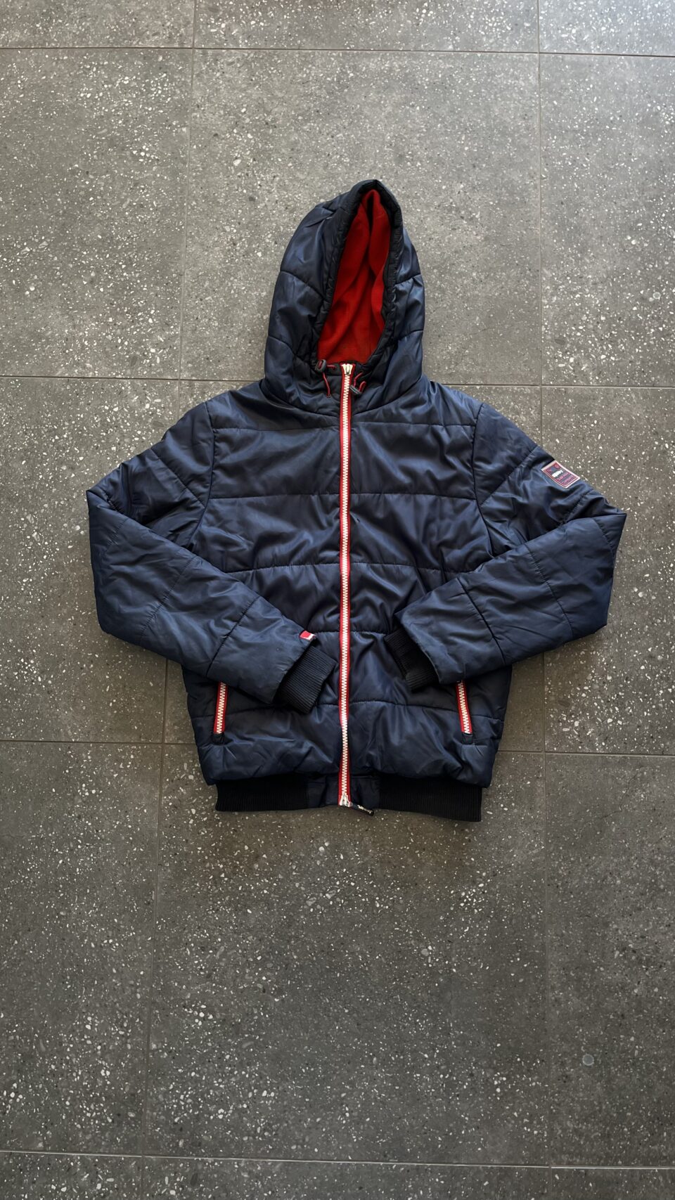 Vintage Navy Blue SuperDry Puffer Jacket - Large