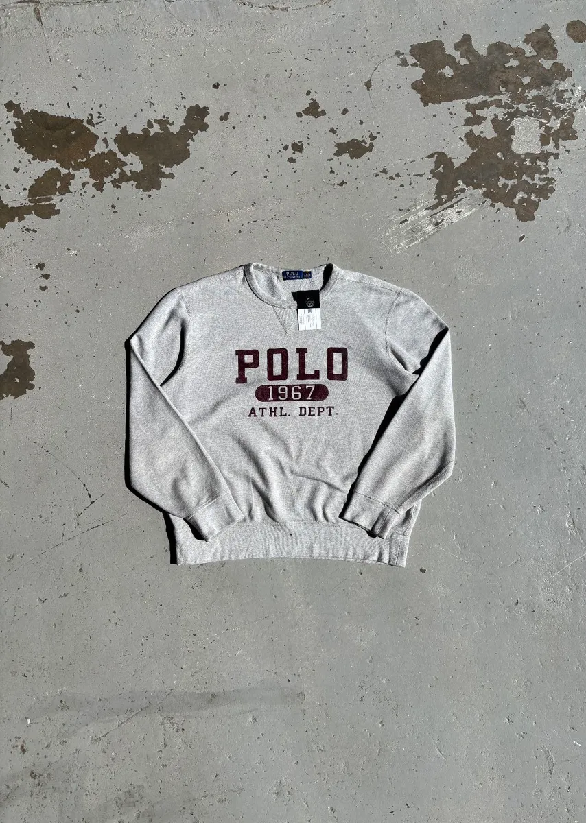 Grey Polo Ralph Lauren "POLO 1967 ATHL. DEPT." Crewneck Sweater - Large