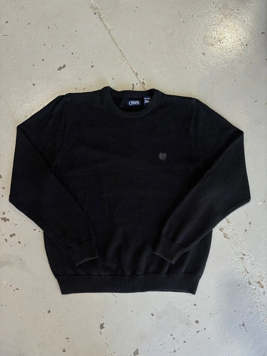 Black Chaps Classic Fit Solid Crewneck Long Sleeve Knitted Jersey - Extra Extra Large
