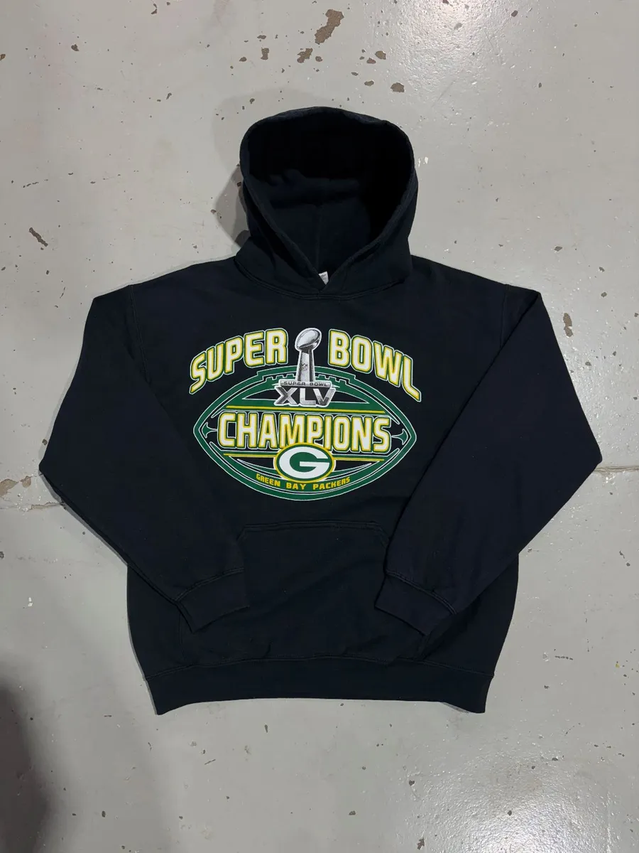 Vintage Black NFL Green Bay Packers Super Bowl Champions Hoodie - Medium