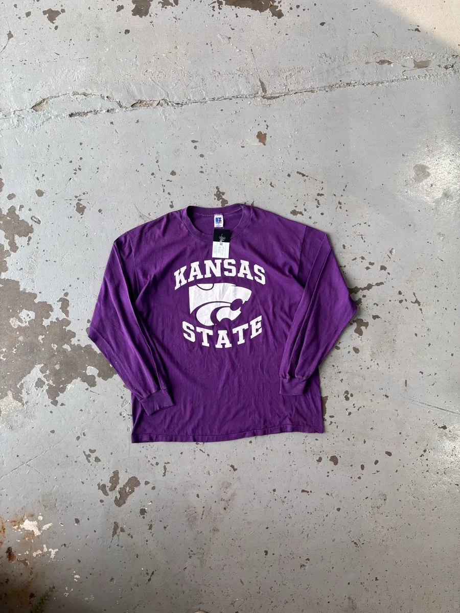 Vintage 1990s Russel Athletic Kansas State Wildcats Purple Long Sleeve T-Shirt - Extra Large