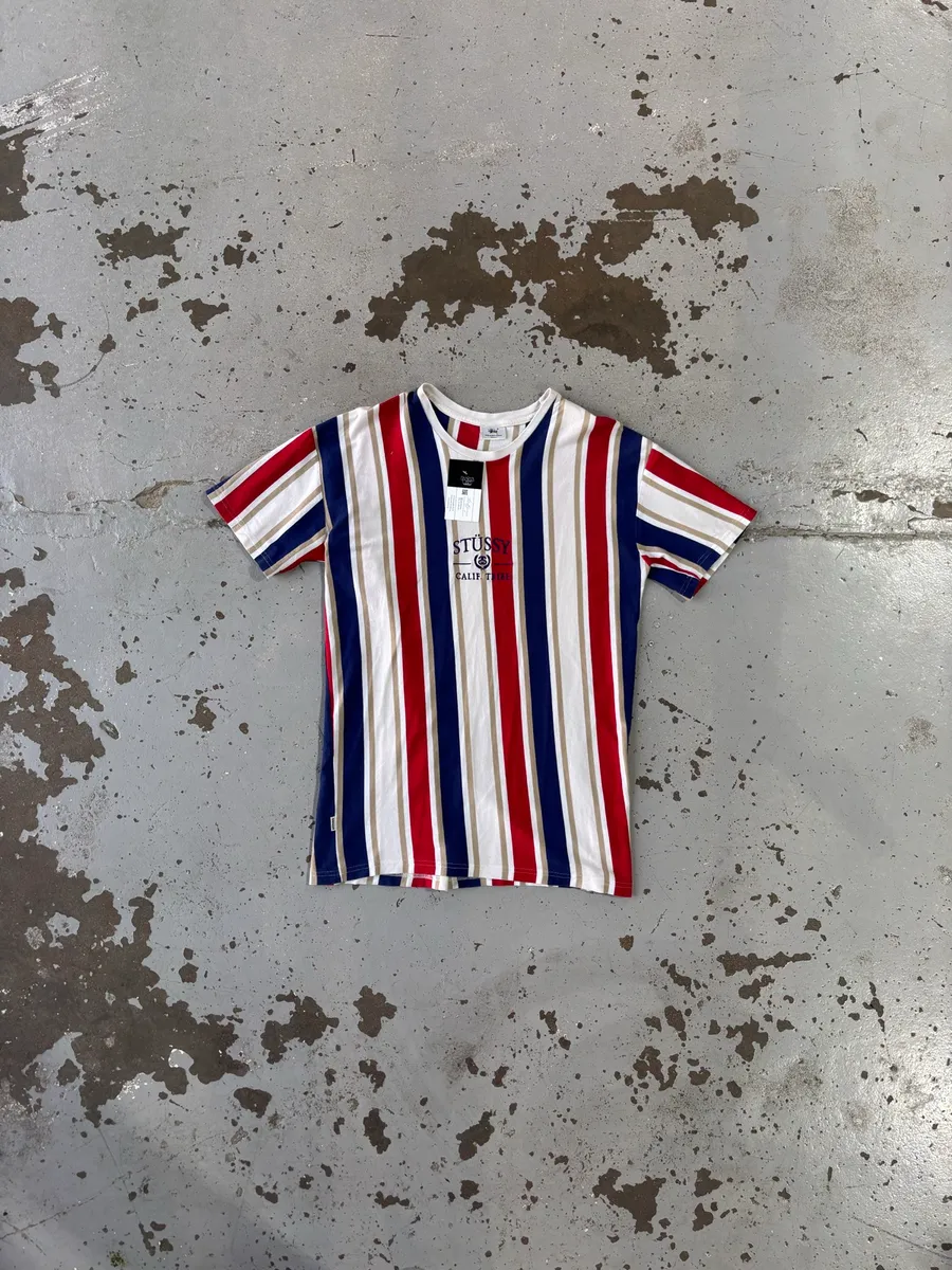 Multicoloured Stüssy Embroidered Striped T-Shirt - Small