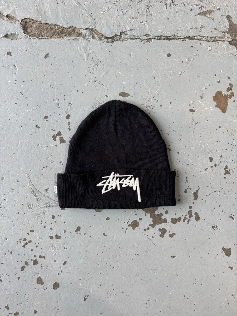 Black Stüssy Big Stock Cuff Beanie - OSFA