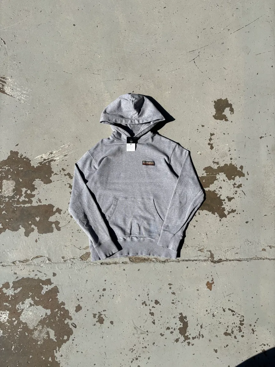 Medium Grey Melange Napapijri Laato Patch Logo Hoodie - Medium