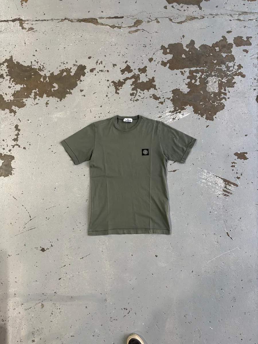 Kids Military Green Stone Island Cotton Jersey T-Shirt - 14