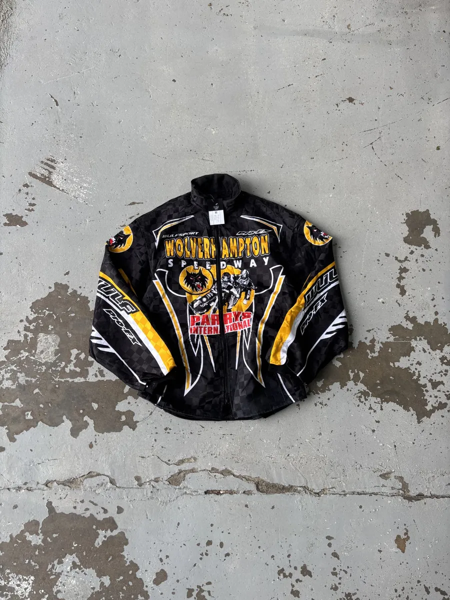 Vintage Black Wolverhampton Wolves Speedway Racing Jacket - Large