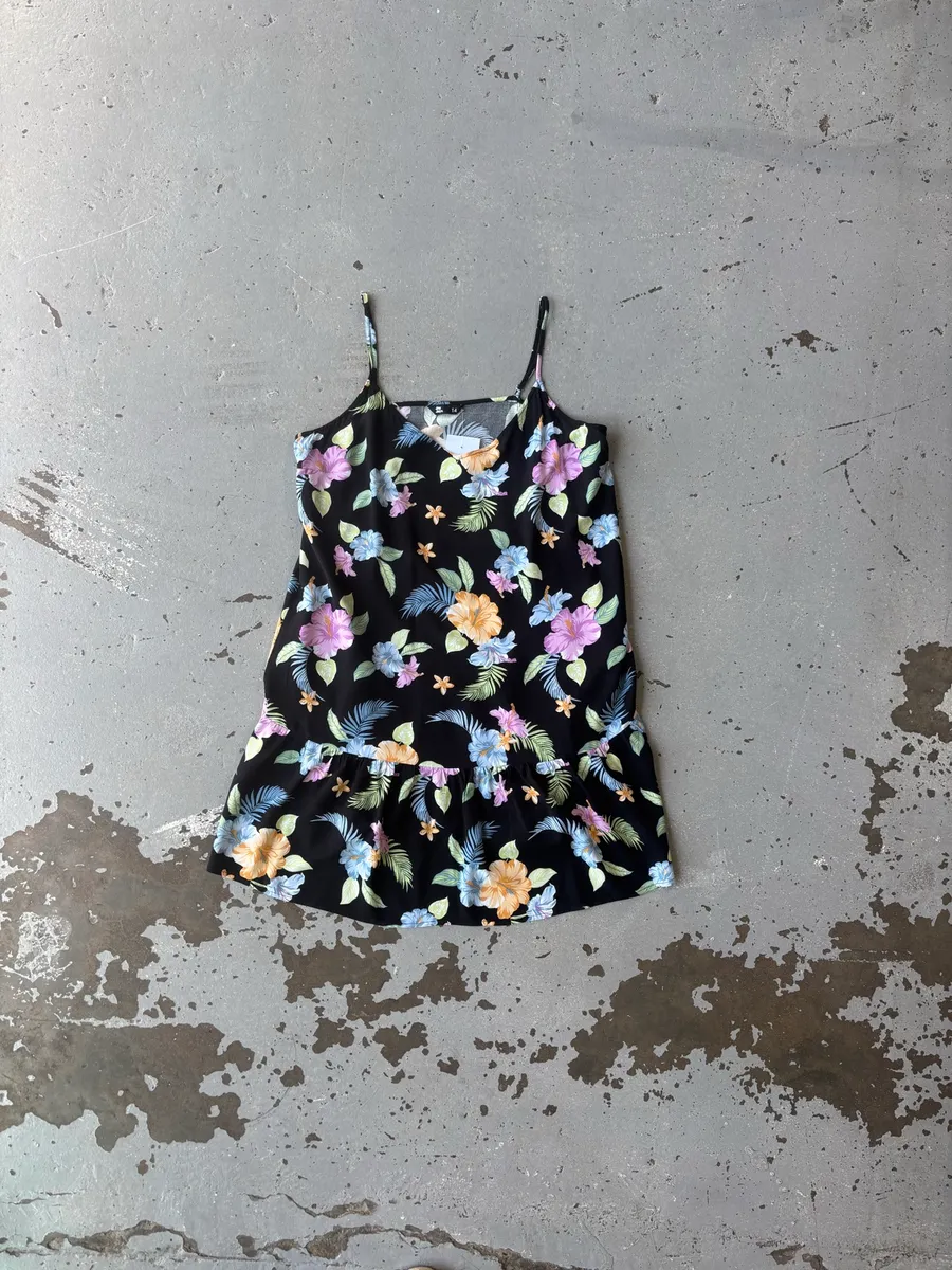 Black & Colourful Tropical Jay Jays Spaghetti Strap Mini Dress - 14