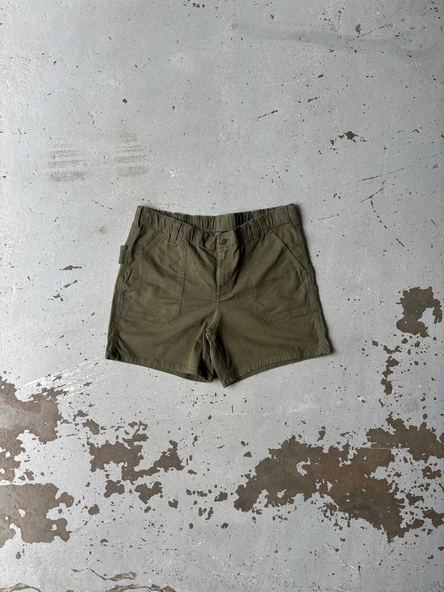 Women's Olive Green Carhartt Rugged Flex Relaxed Fit Canvas Work Shorts - 16