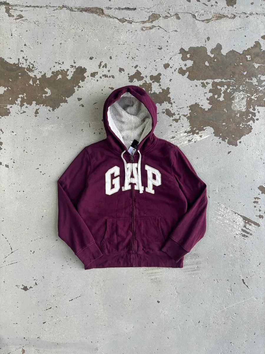 Deep Burgundy Gap Logo Sherpa-Lined Zip Hoodie - Large