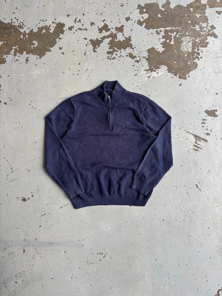 Navy Blue GANT Cotton Texture Half-Zip Knitted Sweater - Extra Extra Large