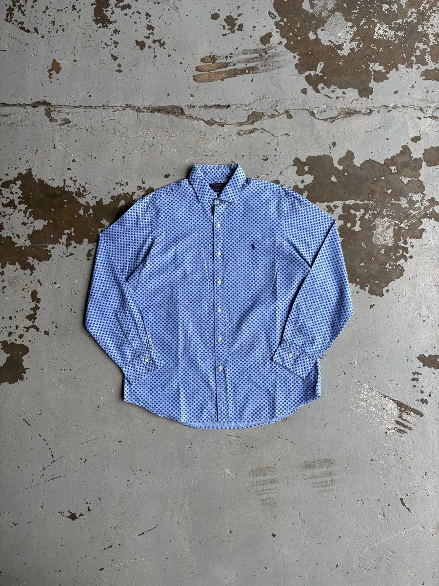 Blue Polo Ralph Lauren Geometric Long Sleeve Shirt - Extra Large