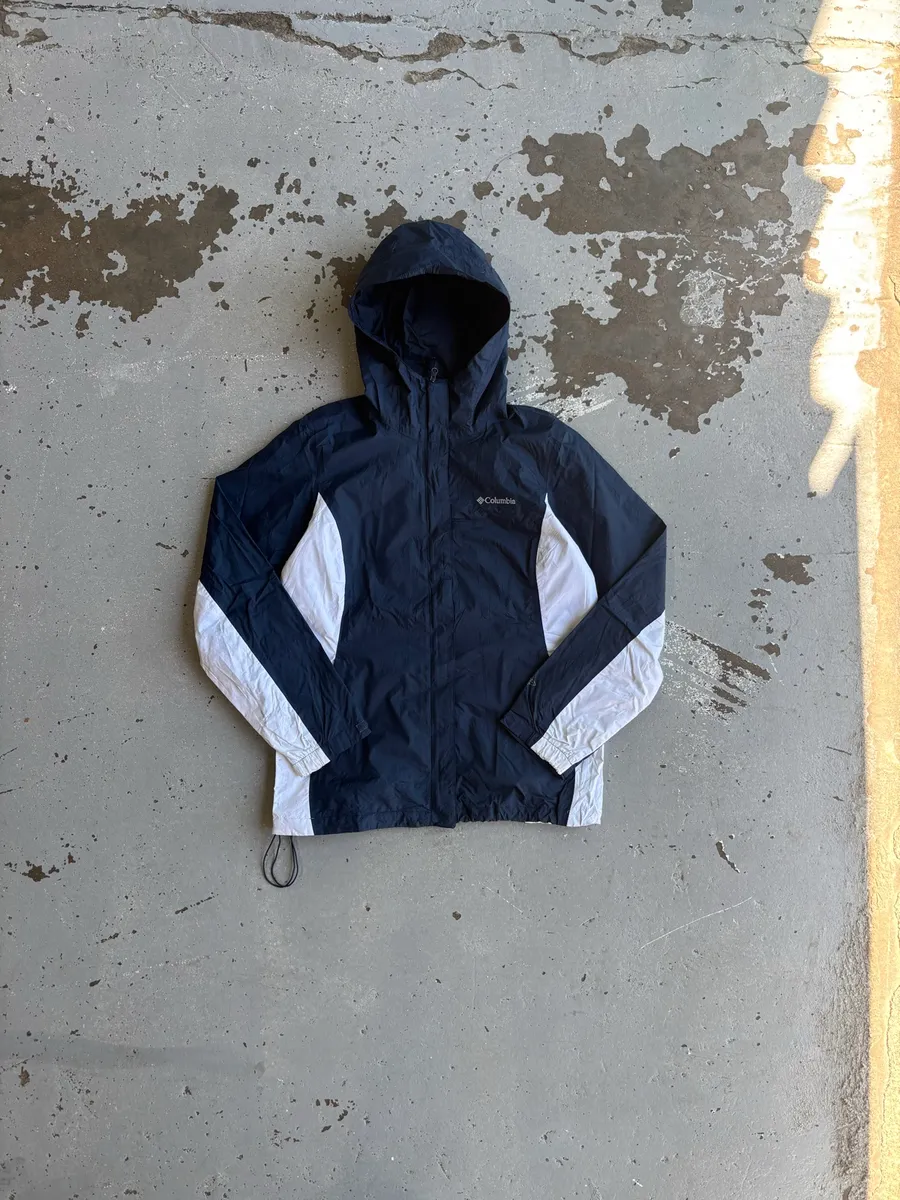 Women's Blue & White Columbia Sportswear Company Omni-Tech Waterproof Rain Jacket - Medium